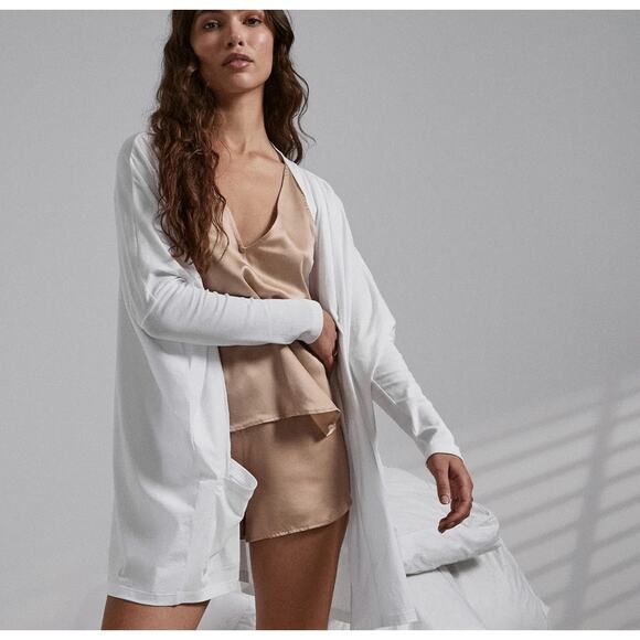 Lunya White Linen Blend Robe Cardigan OS | Lightweight Drape Loungewear - Picture 1 of 6